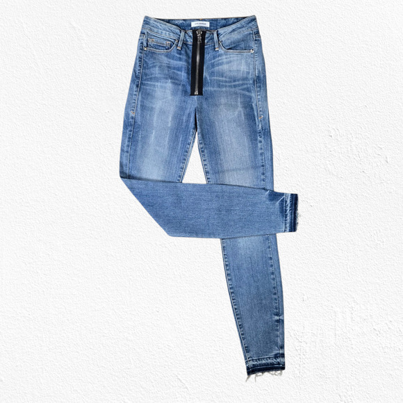 Good American Medium Wash Good Waist Zip High Rise Skinny Jeans Size 00 / 24 - Picture 1 of 9
